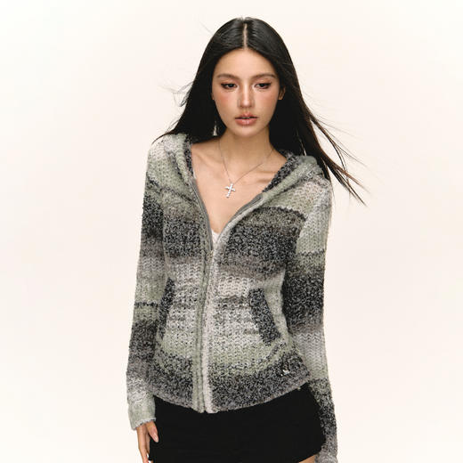 Ariseism 美式复古设计感连帽开衫毛衣外套女秋季新款上衣 商品图1