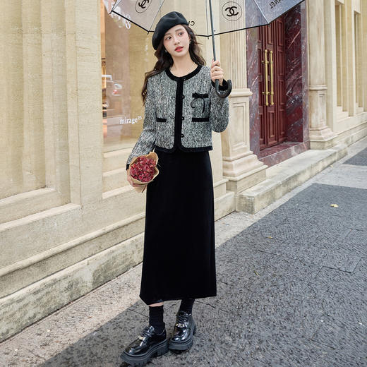 HR YJLY8675复古港风马甲半身裙套装气质减龄显瘦三件套 商品图1