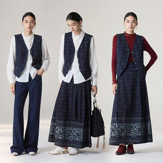 【林栖设计小店】【草木丹宁】雾织山花系列牛仔棉马甲复古提花修身2025秋冬新款外套女1954057 商品图8