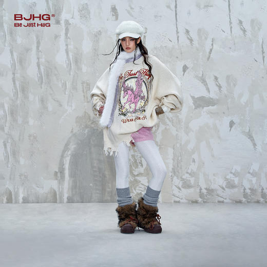 BJHG不计后果趣味飞马毛衣男款秋冬季宽松做旧美式街头针织毛衣女 商品图3