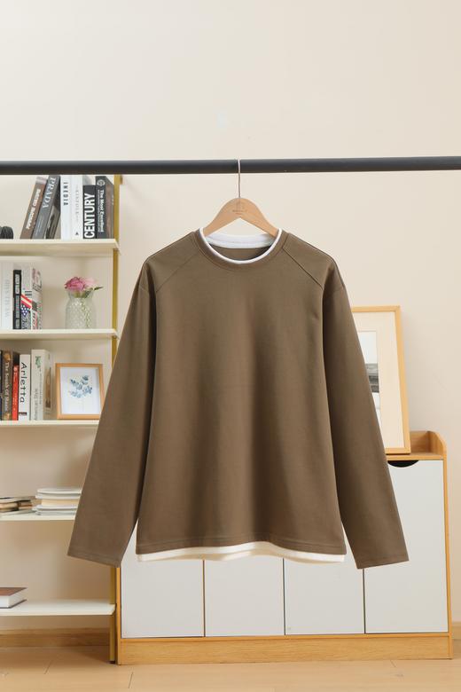 WOODSWOOL丛绒男装假两件肌理感长袖磨毛T恤 商品图3