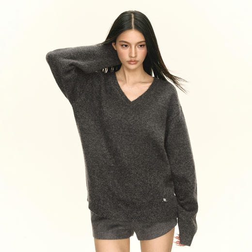 Ariseism 美式复古设计感V领宽松毛衣女秋季新款上衣 商品图1