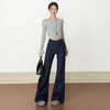 罗蒙女士微喇叭牛仔裤百搭修身垂感马蹄长裤高腰显瘦设计拖地喇叭裤 商品缩略图2
