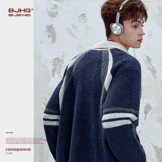 BJHG不计后果撞色针织毛衣男款秋冬季复古运动学院风翻领polo衫女 商品图2