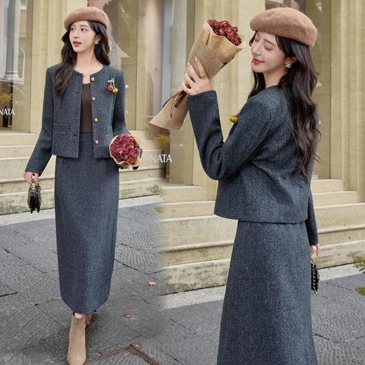 HR YJLY8677小香法式气质撞色花边两件套 商品图1