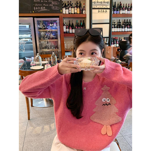 <曾小咸推荐>韩版粉色圆领套头毛衣 商品图2