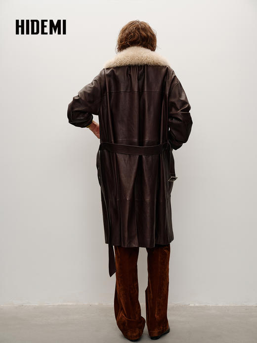 HIDEMI 进口西班牙胎羊皮可拆卸毛领皮毛一体大衣外套 商品图4