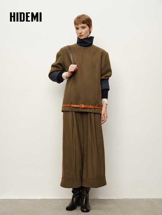 HIDEMI 进口绵羊毛宽边卷边加厚阔腿九分裤靴裤 宝石蓝 商品图9