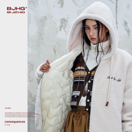 BJHG不计后果羊羔绒棉服男款秋冬季90白鸭绒棉袄羽绒服连帽外套女 商品图3
