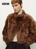 HIDEMI 进口西班牙羊剪毛不对称立领廓形极简皮毛一体短外套 摩卡色 商品缩略图3