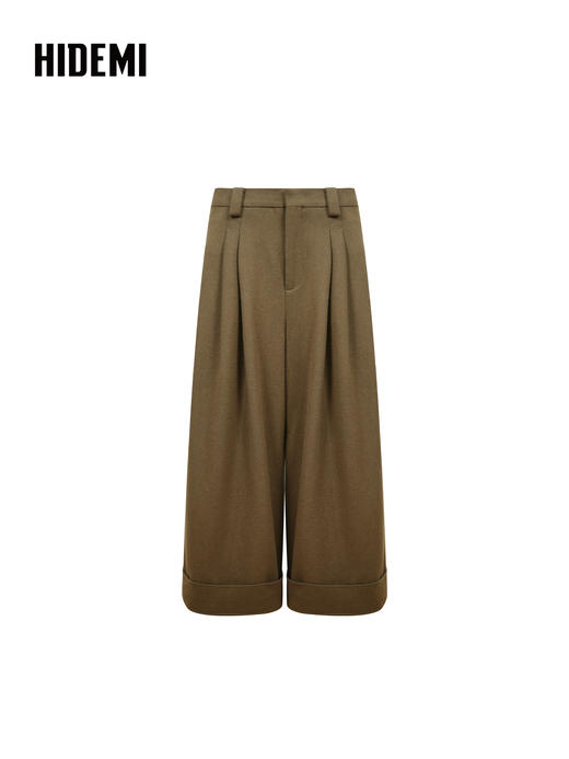 HIDEMI 进口绵羊毛宽边卷边加厚阔腿九分裤靴裤 宝石蓝 商品图12