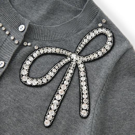 「高货wl」全新升级【铂金会员201/天猫269/差价68】(01734)洛诗琳重工闪钻蝴蝶结针织开衫2025秋季优雅圆领针织外套 商品图3