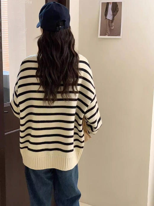 【YW】无忧购秋冬新款韩版立领拉链拼色条纹软糯针织开衫双口袋毛衣保暖外套女91368（截单后3-5天发货) 商品图4
