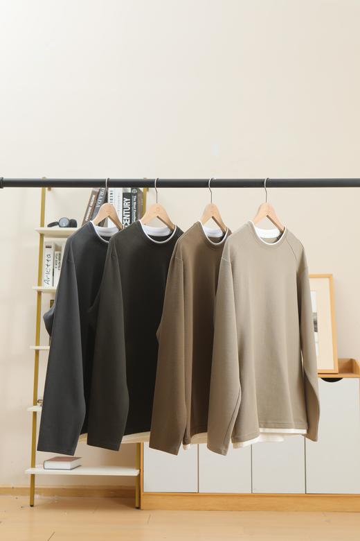 WOODSWOOL丛绒男装假两件肌理感长袖磨毛T恤 商品图0