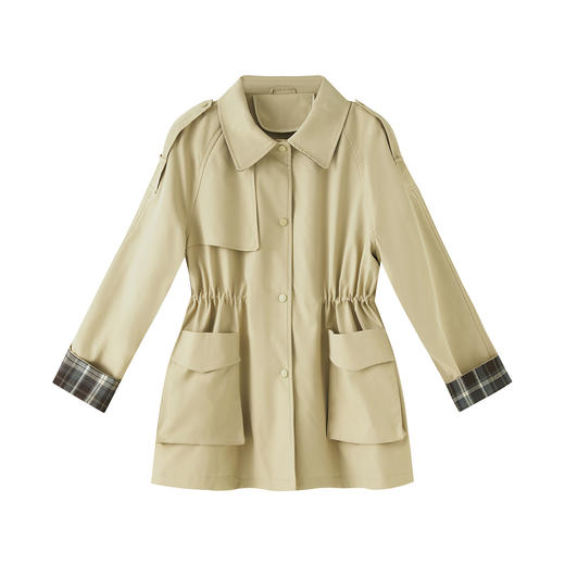 「高货wl」全新升级【铂金会员385/天猫519/差价134】(01234)洛诗琳轻奢收腰通勤风衣2025秋季气质格纹拼接中长款外套 商品图4