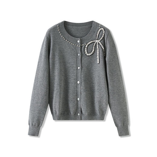 「高货wl」全新升级【铂金会员201/天猫269/差价68】(01734)洛诗琳重工闪钻蝴蝶结针织开衫2025秋季优雅圆领针织外套 商品图4