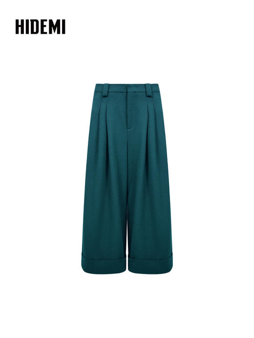 HIDEMI 进口绵羊毛宽边卷边加厚阔腿九分裤靴裤 宝石蓝 商品图13