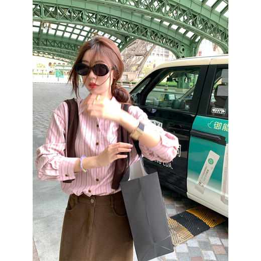 <曾小咸推荐>韩系粉色条纹衬衫 商品图3