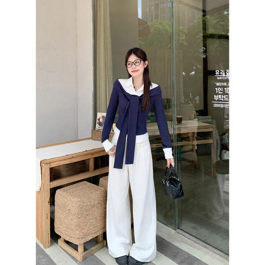 <曾小咸推荐> 拼色绑带长袖T恤 商品图1