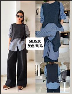 58J530条纹假两件长袖 商品图0