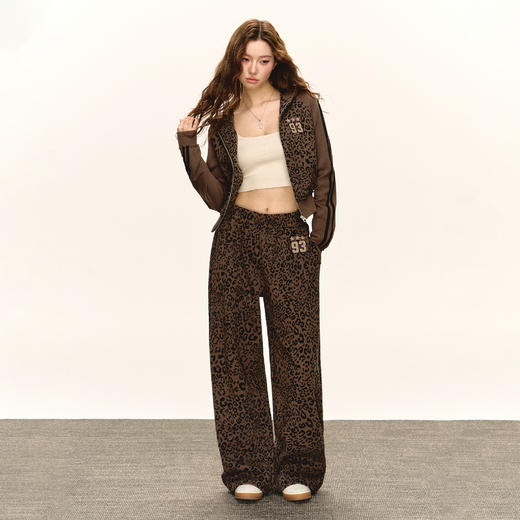 Ariseism美式复古设计感豹纹连帽开衫卫衣外套女秋季新款短款上衣 商品图3