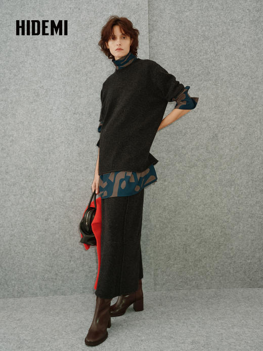 HIDEMI 进口麂皮拼接圆头粗跟7CM长靴宽筒骑士靴 乌木棕 商品图5