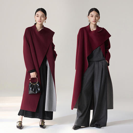 【林栖设计小店】雾织山花系列绵羊毛双面呢外套双穿斗篷风气质短款2025秋冬新款大衣女1954032 商品图2