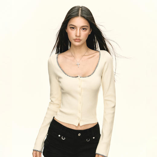 Ariseism 美式复古设计感短款长袖针织开衫女秋季新款上衣毛衣 商品图0