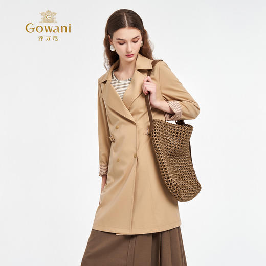 乔万尼秋新品经典收腰翻领利落感中长款风衣ED3A279 商品图1