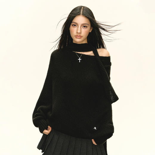 Ariseism 美式复古设计感路肩针织衫毛衣女秋季新款上衣 商品图1