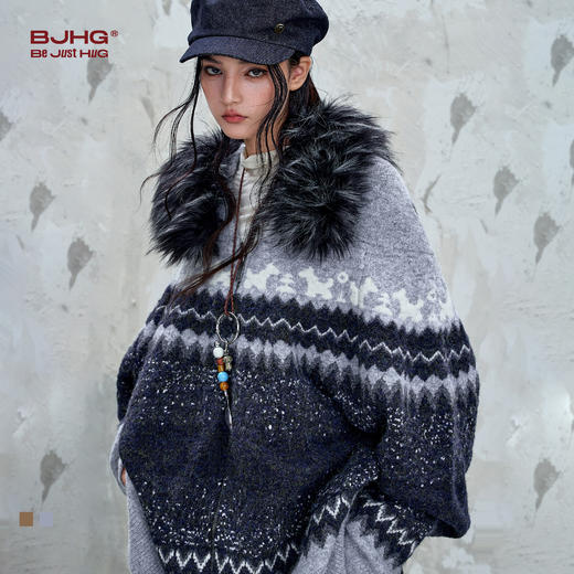 BJHG不计后果费尔岛毛衣男款秋季慵懒风可拆卸针织开衫情侣毛衣女 商品图0