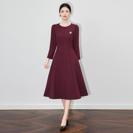 「高货wl」全新升级【铂金会员367/天猫499/差价132】(01027)洛诗琳重工刺绣分割线中长连衣裙2025秋季优雅大摆A字裙 商品图2