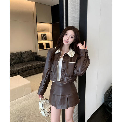 LINCHAOZHANG 【洋小圈】LW250110短款皮外套 LQ250099 皮半裙 商品图2