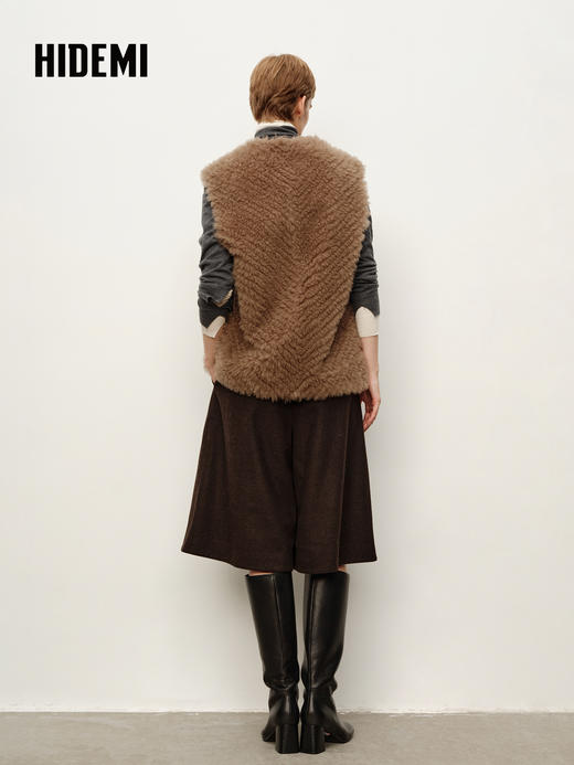 HIDEMI 进口西班牙极细羊羔毛背心马甲皮毛一体 摩卡灰 商品图4