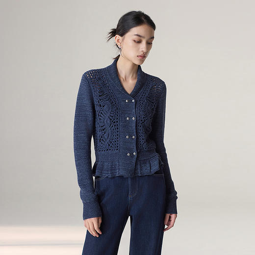 【林栖设计小店】【手工钩花】雾织山花系列毛织外套镂空肌理拼花边2025秋冬新款上衣女1953058 商品图0