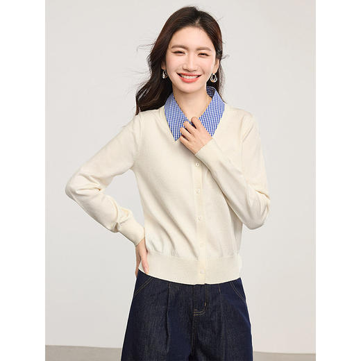 【专属特价】熙世界学院风假两件针织衫长袖格纹衬衫领上衣2025秋季新款女装 商品图3