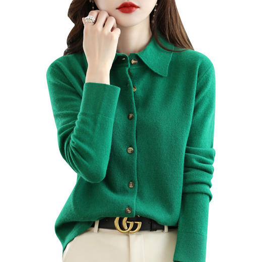 QT4-430翻领开衫羊毛混纺2025秋冬女装新款宽松Polo翻领短款衬衫外套上衣针织开衫 商品图4