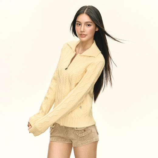 Ariseism 美式复古设计感翻领绞花毛衣外套女秋季新款上衣 商品图3