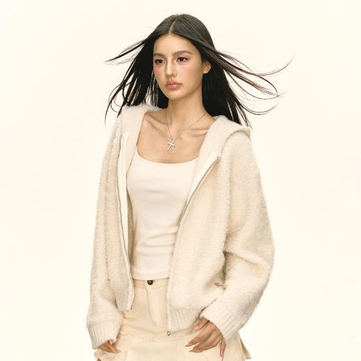 Ariseism 美式复古设计感连帽拉链毛衣外套女秋季新款上衣 商品图3