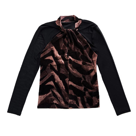 A55F87262025秋冬新款性感网纱复古印花小衫长袖上衣时尚打底衫 商品图4