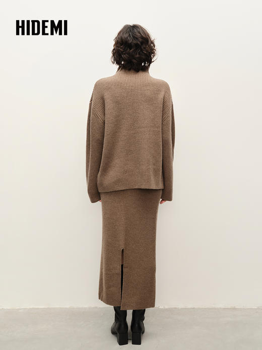 HIDEMI 栗子色羊毛小立领厚款两件套 小立领上衣/半裙 商品图6