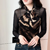 A55F87262025秋冬新款性感网纱复古印花小衫长袖上衣时尚打底衫 商品缩略图0