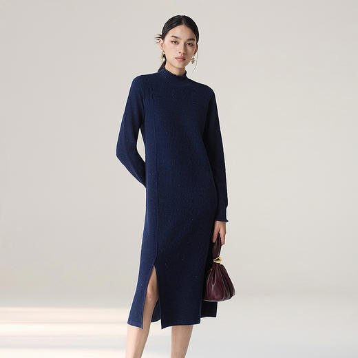 【林栖设计小店】雾织山花系列毛织连衣裙拼花边珠片优雅气质2025秋冬新款毛衣长裙女1954066 商品图0