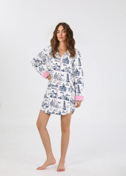 官网399！P.J.Sawage全棉磨毛男友风家居服睡裙女 可外穿性感衬衫长袖裙pjs 商品图11