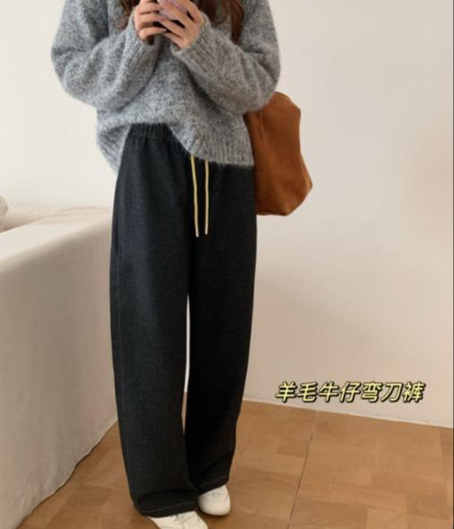 老米优品🎈3-5天发！温暖帅气的羊毛牛仔弯刀裤！450g高克重，品质nice~~  柔软舒适又保暖，挺括有型，微微镰刀的裤型设计显腿长，各种身材轻松驾驭； 商品图6
