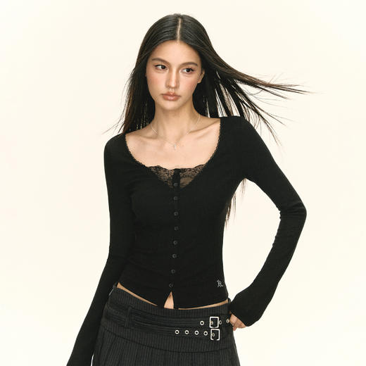 Ariseism美式复古设计感长袖T恤女秋季新款修身打底上衣 商品图2