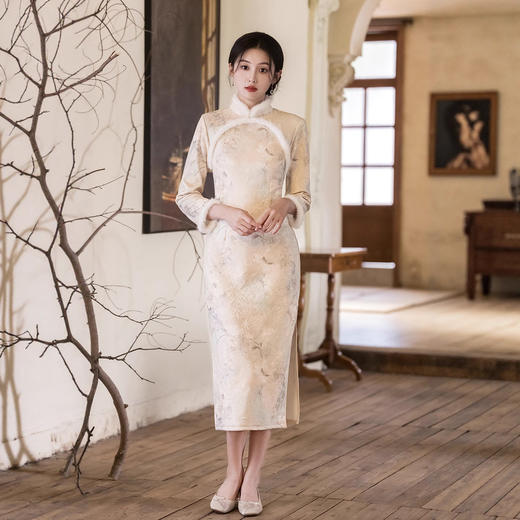 SKY 23054素雅改良新中式日常可穿长袖旗袍 商品图0