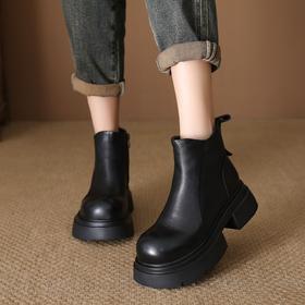 FR 85223马丁靴厚底软皮粗跟侧拉链休闲短靴