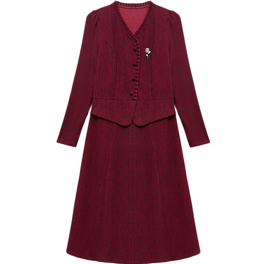 QYM 54C2520 -Y时尚连衣裙木耳边拼结假两件收腰A字裙 商品图4