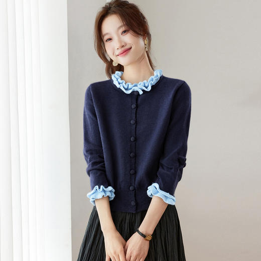 CC 2105时髦木耳边早秋韩系小香风针织开衫 商品图3